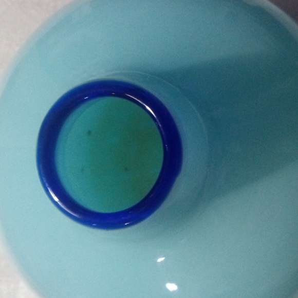 Tiffany Blue with Cobalt Rim Glass Blown Bud Vase. glossy Round. - Picture 3 of 3